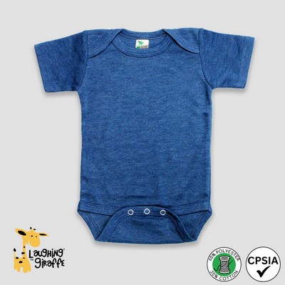 Baby Short Sleeve Snap Back Bodysuit Denim Heather 65% Polyester 35% Cotton- Laughing Giraffe®