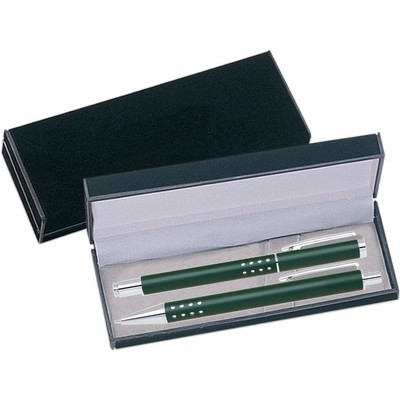 Dot Grip Pen Series - Green Pen and Roller Pen Gift Set, Silver Dots Grip, Crescent Moon Shape Clip