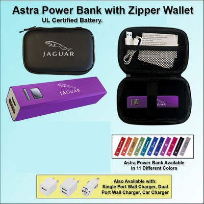 Astra Power Bank Gift Set in Zipper Wallet 2600 mAh - Purple