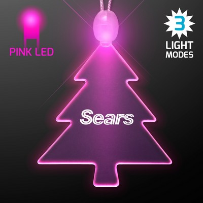 Acrylic Christmas Tree Shape Necklace with Pink LED - Domestic Print