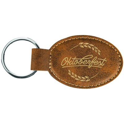 Oval Rustic/Gold Leatherette Keychain (3" x 1.75")