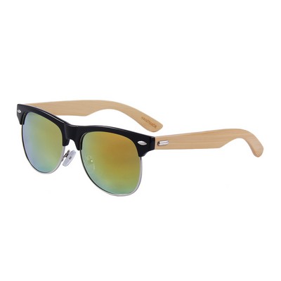 Bamboo Sunglasses - Gold-Red Mirrored Lenses