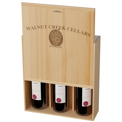 Three Bottle Wine Box with 2 Dividers; Branded im