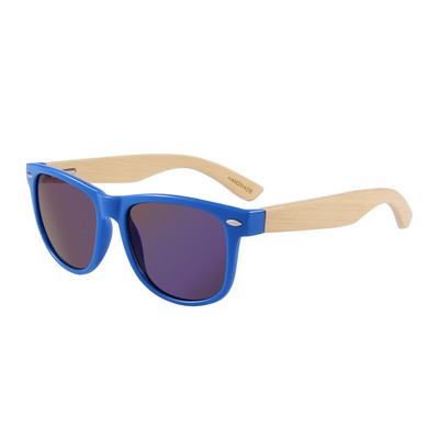 Bamboo Sunglasses - Blue Mirror Lenses - Blue Frames