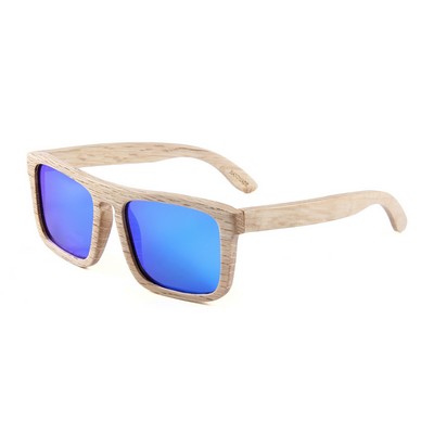 Beech Duwood Sunglasses - Blue Mirror Polarized Lenses - Beech Wood Frames