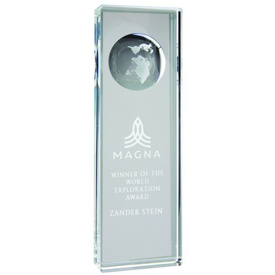 Clear Crystal Slanted Rectangle with Engraved Globe (2 3/4" x 8 3/4")