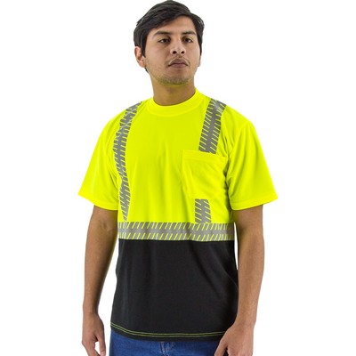 High Visibility Yellow Short Sleeve Shirt with Reflective Chainsaw Striping, ANSI 2, Type R