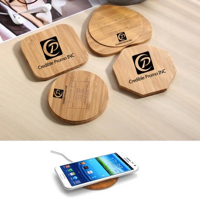 Wooden Or Bamboo Round Or Square Or Heart Or Octagon Shape QI Wireless Phone Charger