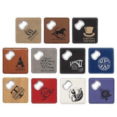 4" x 4" Premium Leatherette Bottle Opener Coasters