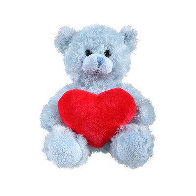 soft plush Blue Curly Sitting Bear with heart