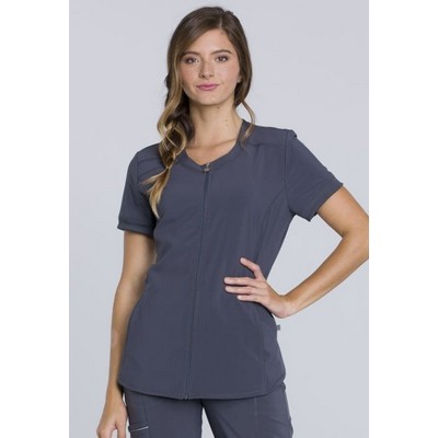 Cherokee® Infinity® Stretch Poplin Zip Front V-Neck Top Shirt