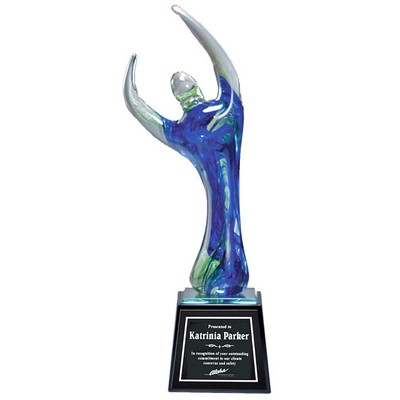 11½" Multi-Color Art Glass Sculpture Modern Figure Blown Glass Trophy