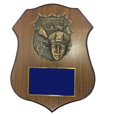 Police Officer Walnut Veneer Shield Plaque (9" x 11½")