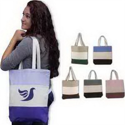 Q-Tees® Canvas Tri Color Professional Tote Bag w/Bottom Gusset