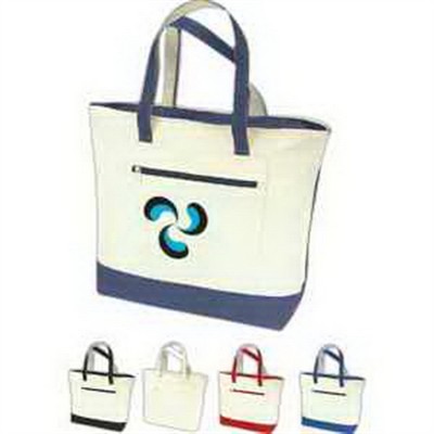 Q-Tees® Canvas Zipper Tote Bag w/Color Handles