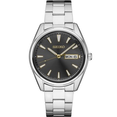 Seiko Men's Silver-tone Watch with Black Dial