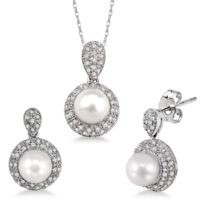 Jilco Inc. 0.60 TWT White Gold Diamond & Pearl Earring & Necklace Set