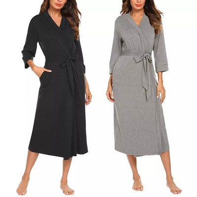 V-Neck Lightweight With Belt Long Bathrobe Sleepwear