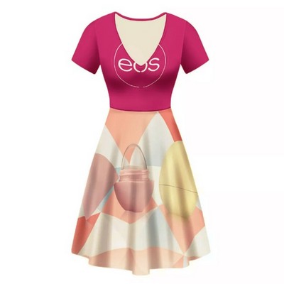 Women Ruffle Bottom Dress w/Full Color Printing