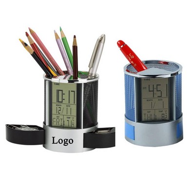 Multi-functional Electronic Pen Holder Calendar With Metal Mesh