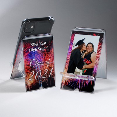 A-Frame Phone Holder, Clear Acrylic with Decorative Border Photo Holder