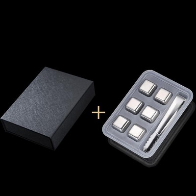 Silver 6 PCS Stainless Steel Ice Cube Set Silicone Clip Gift Box