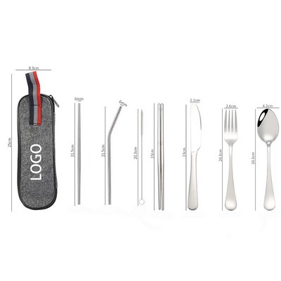 Portable Reusable Stainless Steel Flatware Set 8-Piece