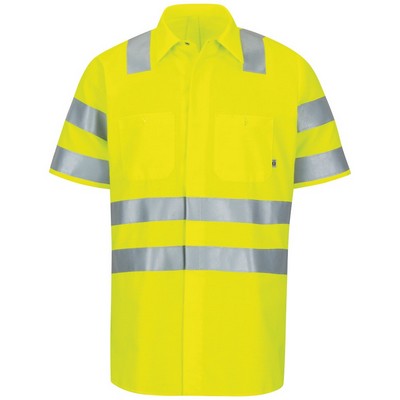 Red Kap® Men's Short Sleeve Hi-Visibility Ripstop Work Shirt w/Mimix & Oilblok - Type R, Class 3