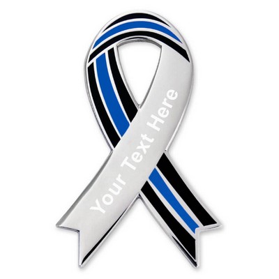 Thin Blue Line Ribbon Lapel Pin - Engravable