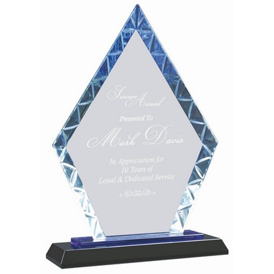 9" Diamond Accent Glass Award w/Blue & Black Base