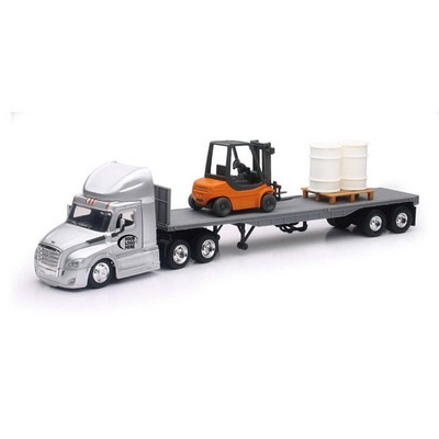 1:43 Scale Freightliner® Cascadia Flatbed W/ Forklift & Barrels(u)