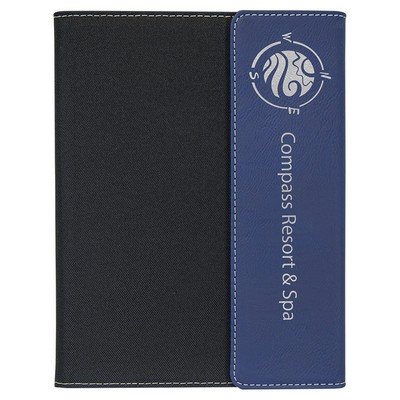 7" x 9" Blue/Silver Leatherette and Black Canvas Portfolio with Notepad, Laserable