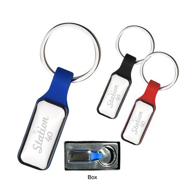 Metal keychain with a colored silicon strap