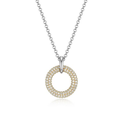 ELLE "Stardust" Round Clear Cubic Zirconia in 15mm Circle Pendant with Rolo Chain - Gold