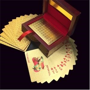 PET 24K Gold Metal Poker Playing Card with Wooden Box