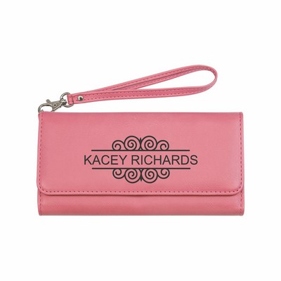 Pink Leatherette Wallet with Strap