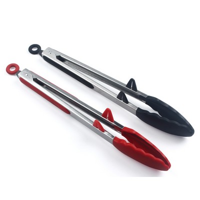 Premium Stainless Steel Locking Cooking Tongs with Silicone Tips, Non-Slip Food Tongs for Cooking