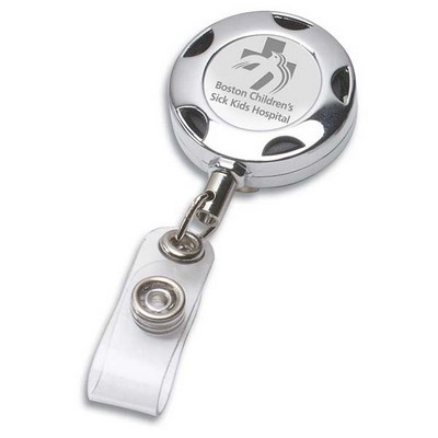 "Tiffin LZ" Chrome Metal Sport Retractable Badge Reel & Badge Holder w/Laser Imprint