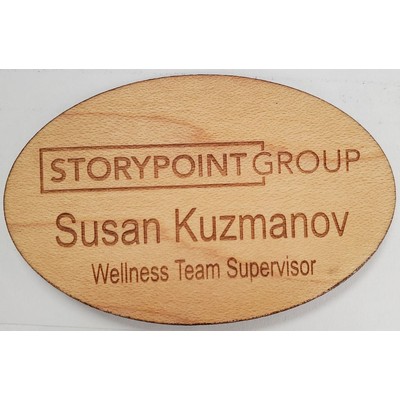 Wooden Badge Oval Logo & up to 3 Lines of Engraving