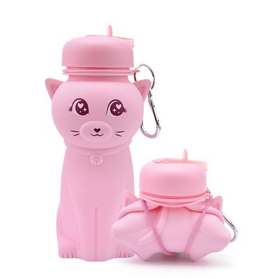 500ml Silicone Cartoon Cat Shape Collapsible Kids Water Bottle