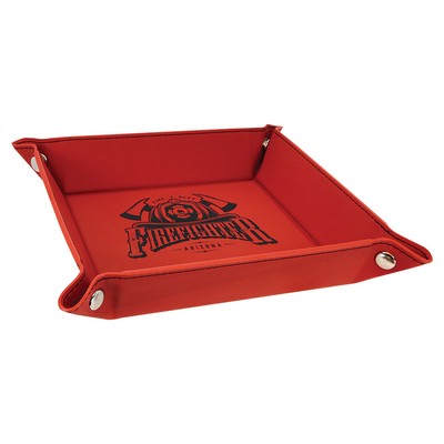 6" x 6" Red Laserable Leatherette Snap Up Tray with Silver Snaps