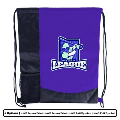 Solid Multi-Panel Polyester Drawstring Bag With Bottle Holder - Screen Print, Heat Press