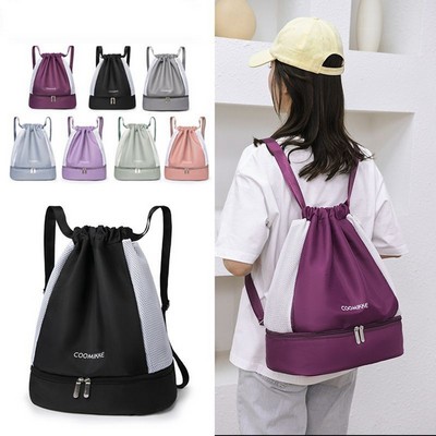 Waterproof Drawstring Backpack with Shoes Compartment