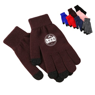 MOQ100 Touchscreen Knitted Full-Finger Inside Fluffy Gloves