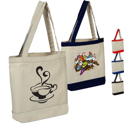 100% Cotton Canvas Tote w/ Color Accent USA Decorated (16" x 14")