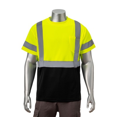 Hi Vis Class 3 - 3.8 Oz. Polyester Color Block Reflective Tape Safety T-Shirt With Pocket