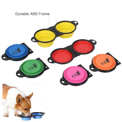 Pet Silicone Collapsible Dog Double Drink Bowls