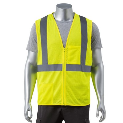 Hi Vis Class 2 Reflective Tape Safety Zipper Vest With Pocket