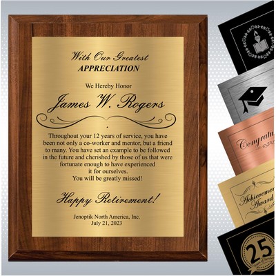 Cherry Finish Wood Personalized Wood Plaque Retirement Gift Award(9"x12")