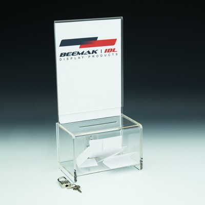 Clear Acrylic Locking Coin & Ballot Box w/Header for Insert Graphic